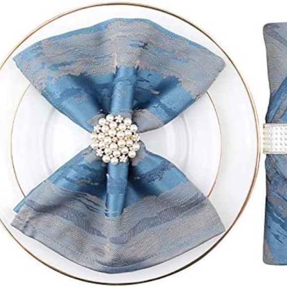 2 PCS Pearl Rhinestone Napkin Rings Holder Gems Holiday Decoration 1 ¾" x 1 ¾" - Picture 4 of 5